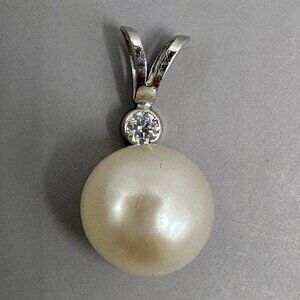 Helzberg Diamonds Pearl Lab Diamond Pendant Signed HDS 925 Sterling Silver